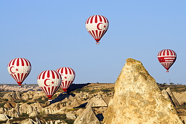 Hot-air-balloons over the Goereme valley, Goereme, Cappadocia, Turkey