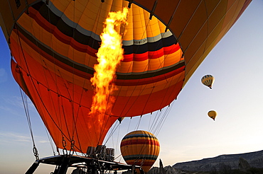 Hot-air-balloons over the Goereme valley, Goereme, Cappadocia, Turkey