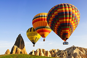 Hot-air-balloons over the Goereme valley, Goereme, Cappadocia, Turkey