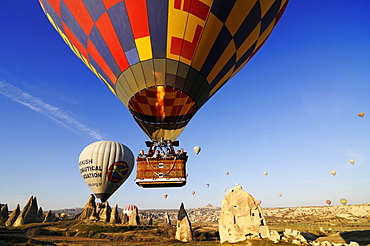 Hot-air-balloons over the Goereme valley, Goereme, Cappadocia, Turkey