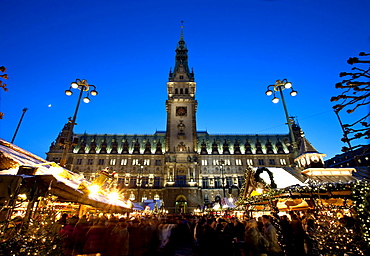 Christmas market near city hall, Hamburg, Germany