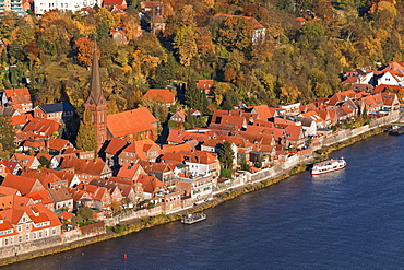 aerial view of Lauenburg on the banks of the River Elbe, Schleswig Holstein, Germany