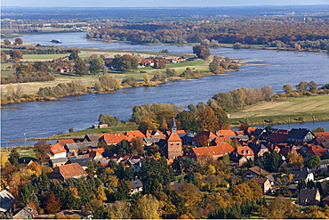 Aerial view of Schnackenberg on the River Elbe, Lower Saxony, Germany