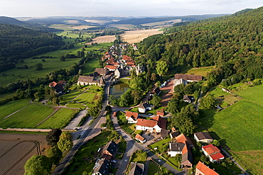 Aerial view of Haemelschenburg castle in Emmerthal, Hameln-Pyrmont, Lower Saxony, Germany