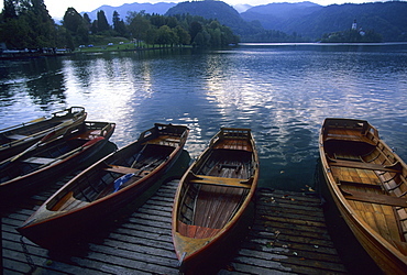 Lake Bled with the famous gondolas, Slovenia