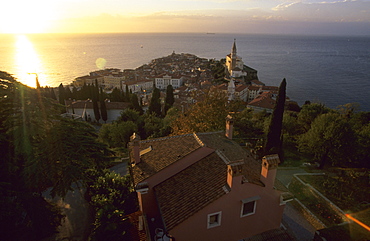 The coastal city of Piran with the Cathedral of St. George, Slovenia