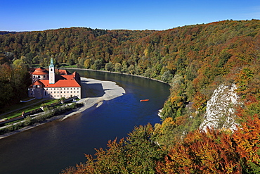 View to the Danube sinuosity at Weltenburg monastery, Danube river, Bavaria, Germany