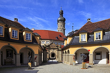 Entrance to the castle, Weikersheim, Tauber valley, Romantic Road, Baden-Wurttemberg, Germany