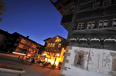 Pavement cafe in the evening, Ernen, Canton of Valais, Switzerland