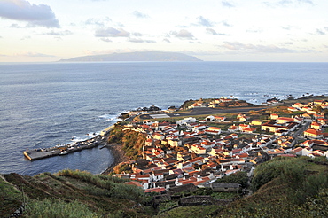 View at Vila Nova village, Island of Flores in background, Island of Corvo, Azores, Portugal, Europe