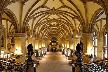 View from staircase at entrance hall, Hamburg Town Hall, Hanseatic city of Hamburg, Germany, Europe