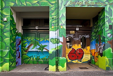 Painted entrance of a house at Skalitzer Strasse, Berlin-Kreuzberg, Berlin, Germany, Europe