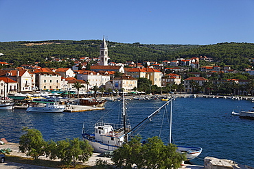 Harbor and church Sveti Petar, Supetar, Brac, Split-Dalmatia, Croatia