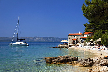 Restaurant at beach, Bol, Brac, Split-Dalmatia, Croatia