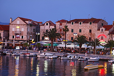 Harbor promenade in the evening, Supetar, Brac, Split-Dalmatia, Croatia