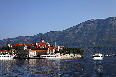 View to Old Town of Korcula, Korcula, Dubrovnik-Neretva county, Dalmatia, Croatia