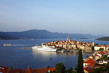 View to Old Town of Korcula, Korcula, Dubrovnik-Neretva county, Dalmatia, Croatia