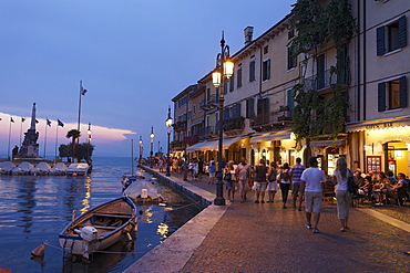 Promenade, entrance to Harbor, Lazise, Lake Garda, Veneto, Italy