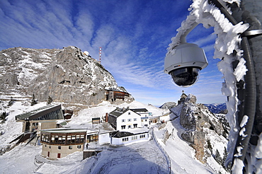 Webcam and houses on the Wendelstein, Winter in Bavaria, Germany, Europe