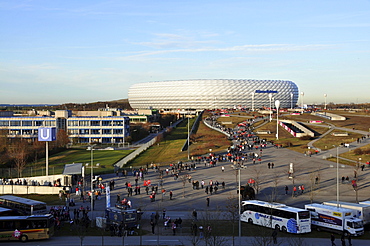 People in front of the Allianz Arena, Munich, Bavaria, Germany, Europe