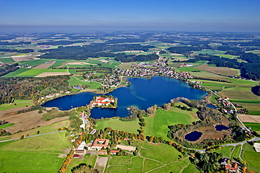 Aerial view of the Seeon Abbey, Seeon, Seon-Seebruck, Chiemsee, Chiemgau, Upper Bavaria, Bavaria, Germany