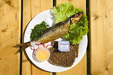 Traditional Bornholm smoked herring meal, Bornholm, Denmark, Europe