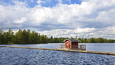 Swedish lake under clouded sky, Smaland, South Sweden, Scandinavia, Europe