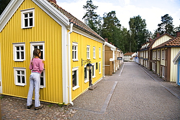 Girl at Astrid Lindgren Vaerld, Astrid Lindgren World, Vimmerby, Smaland, South Sweden, Europe