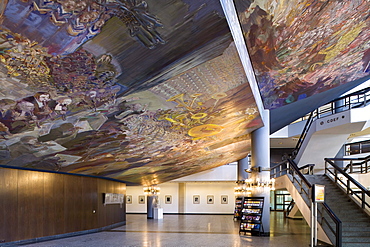 Ceiling fresco Gesang vom Leben in the foyer of the new Gewandhaus in Leipzig, Saxony, Germany, Europe