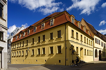 Haendel house under clouded sky, Halle an der Saale, Saxony Anhalt, Germany, Europe