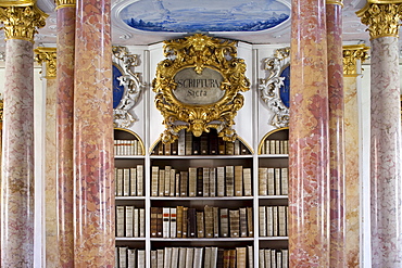 Detail of the old library, Ottobeuren Abbey, Ottobeuren, Bavaria, Germany, Europe