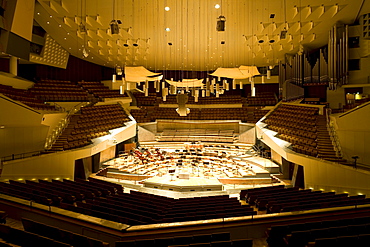 Interior view of Philharmonic orchestra building, at Kemperplatz, architect Hans Scharoun, Berlin, Germany, Europe