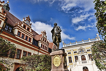 Goethe Monument, Old Town Hall, Old Stock Exchange, Eating Sweet Things Market, Leipzig, Saxony, Germany