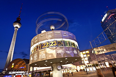 Berlin Fernsehturm and World Clock at night, Alexanderplatz, Berlin, Germany