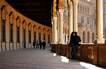 People in the arcade, Plaza de Espana, Sevilla, Sevilla Province, Spain, Mediterranean Countries