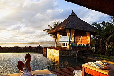 Master suite of the Shanti Maurice Resort in the light of the evening sun, Souillac, Mauritius, Africa