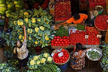 People at stalls in the market hall, Port Louis, Mauritius, Africa