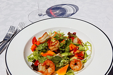 Salad with scampi at the restaurant of Shanti Maurice Resort, Souillac, Mauritius, Africa