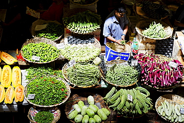 People at stalls in the market hall, Port Louis, Mauritius, Africa