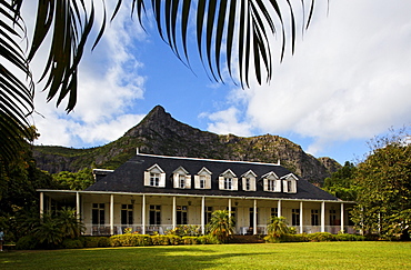 Colonial creole villa Eureka under clouded sky, Moka, Mauritius, Africa