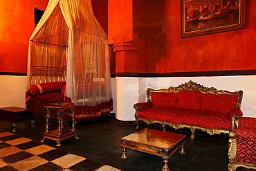 Deserted lobby of the 236 Hurumzi hotel, Stonetown, Zanzibar City, Zanzibar, Tanzania, Africa