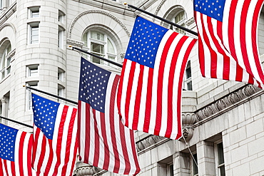 US flag at the old post building, star-spangled banner, stars and stripes, national symbol, Washington, District of Columbia, United States of America, USA