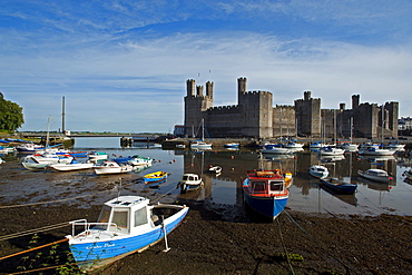 Caernarfon Castle and harbour, Caernarfon, Gwynedd, Wales, UK