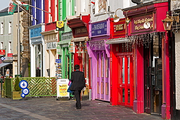 Colourful shops and restaurants, The historic centre of Caernarfon, Wales, UK