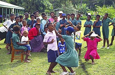 South Pacific Fiji Islands Vitu Levu school class dancing outdoor