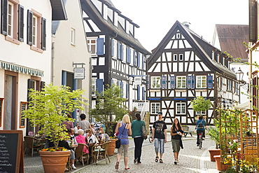 People in historic street, Emmendingen, Baden-Wuerttemberg, Germany, Europe