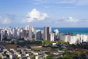 Aerial photo of high-rise buildings, Atlantic Ocean in the background, Recife, Pernambuco, Brazil, South America