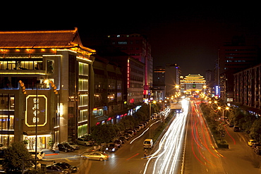 View at night from the City wall of Xi'an, Shaanxi Province, People's Republic of China