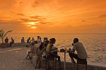 Jamaica Negril Ricks Cafe open air bar viewpoint at sunset