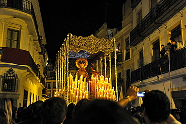 People at the procession on Palm Sunday at night, Sevilla, Andalusia, Spain, Europe